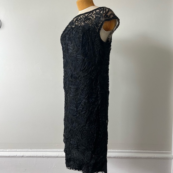 Vintage 1950’s Ribbon Party Dress, LBD, Soutache Cocktail, Black Mesh, M/LG - Picture 8 of 9